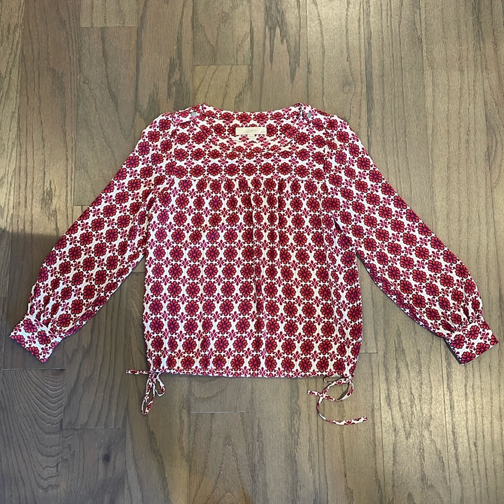 LOFT Petite Red Floral Blouse - Size XSP